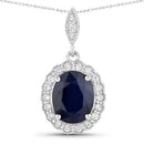 3.38 Carat Genuine Blue Sapphire and White Diamond 14K White Gold Pendant-1