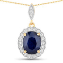 3.38 Carat Genuine Blue Sapphire and White Diamond 14K Yellow Gold Pendant-1