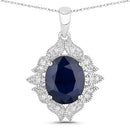 6.44 Carat Genuine Blue Sapphire and White Diamond 14K White Gold Pendant-1