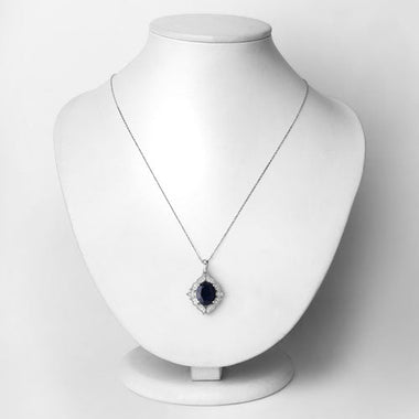 6.44 Carat Genuine Blue Sapphire and White Diamond 14K White Gold Pendant - 0
