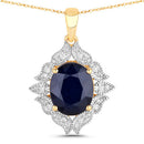 6.44 Carat Genuine Blue Sapphire and White Diamond 14K Yellow Gold Pendant-1