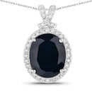6.58 Carat Genuine Blue Sapphire and White Diamond 14K White Gold Pendant-1