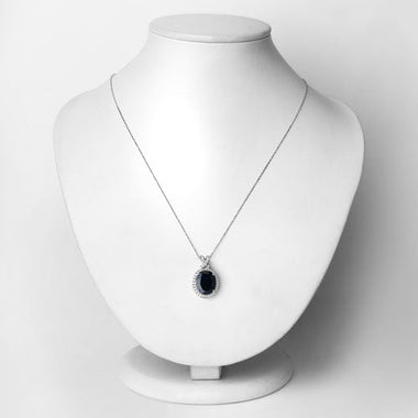 6.58 Carat Genuine Blue Sapphire and White Diamond 14K White Gold Pendant - 0