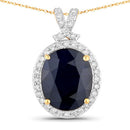 6.58 Carat Genuine Blue Sapphire and White Diamond 14K Yellow Gold Pendant-1