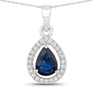 0.91 Carat Genuine Blue Sapphire and White Diamond 14K White Gold Pendant-1
