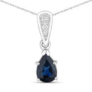 0.85 Carat Genuine Blue Sapphire and White Diamond 14K White Gold Pendant-1