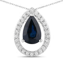 1.15 Carat Genuine Blue Sapphire and White Diamond 14K White Gold Pendant-1