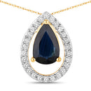 1.15 Carat Genuine Blue Sapphire and White Diamond 14K Yellow Gold Pendant-1