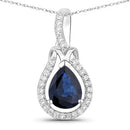 1.48 Carat Genuine Blue Sapphire and White Diamond 14K White Gold Pendant-1