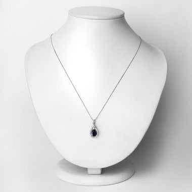 1.48 Carat Genuine Blue Sapphire and White Diamond 14K White Gold Pendant - 0