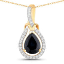 1.48 Carat Genuine Blue Sapphire and White Diamond 14K Yellow Gold Pendant-1