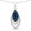 1.42 Carat Genuine Blue Sapphire and White Diamond 14K White Gold Pendant-1