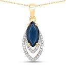 1.42 Carat Genuine Blue Sapphire and White Diamond 14K Yellow Gold Pendant-1