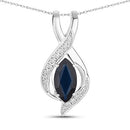 2.27 Carat Genuine Blue Sapphire and White Diamond 14K White Gold Pendant-1