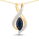 2.27 Carat Genuine Blue Sapphire and White Diamond 14K Yellow Gold Pendant-1