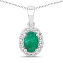 0.89 Carat Genuine Zambian Emerald and Lab Grown Diamond .925 Sterling Silver Pendant-1