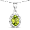 1.90 Carat Genuine Peridot and Lab Grown Diamond .925 Sterling Silver Pendant-1