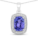 3.01 Carat Genuine Tanzanite and White Diamond 14K White Gold Pendant-1