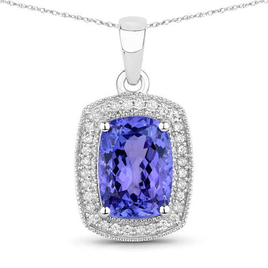 3.01 Carat Genuine Tanzanite and White Diamond 14K White Gold Pendant