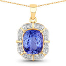 3.07 Carat Genuine Tanzanite and White Diamond 14K Yellow Gold Pendant-1