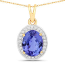 2.44 Carat Genuine Tanzanite and White Diamond 14K Yellow Gold Pendant-1