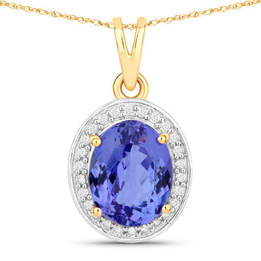 2.44 Carat Genuine Tanzanite and White Diamond 14K Yellow Gold Pendant