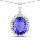 2.85 Carat Genuine Tanzanite and White Diamond 14K White Gold Pendant-1