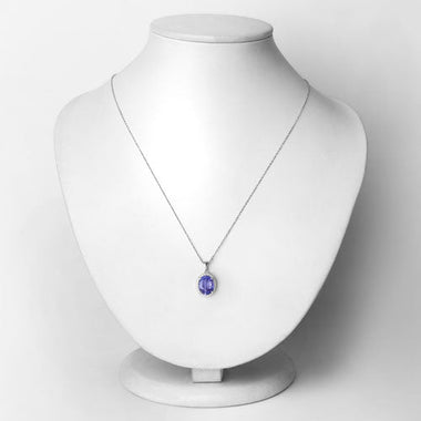 2.85 Carat Genuine Tanzanite and White Diamond 14K White Gold Pendant - 0