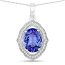 3.02 Carat Genuine Tanzanite and White Diamond 14K White Gold Pendant-1