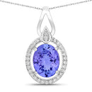 3.05 Carat Genuine Tanzanite and White Diamond 14K White Gold Pendant-1