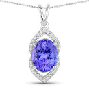 3.34 Carat Genuine Tanzanite and White Diamond 14K White Gold Pendant-1