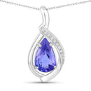 2.67 Carat Genuine Tanzanite and White Diamond 14K White Gold Pendant-1