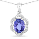 3.11 Carat Genuine Tanzanite and White Diamond 14K White Gold Pendant-1