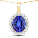 4.68 Carat Genuine Tanzanite and White Diamond 14K Yellow Gold Pendant-1