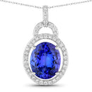 4.06 Carat Genuine Tanzanite and White Diamond 14K White Gold Pendant-1