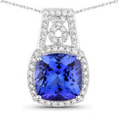 4.30 Carat Genuine Tanzanite and White Diamond 14K White Gold Pendant-1