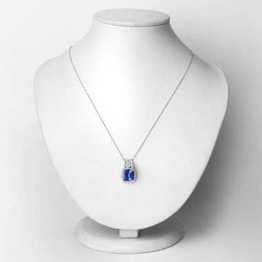 4.30 Carat Genuine Tanzanite and White Diamond 14K White Gold Pendant - 0