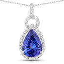3.49 Carat Genuine Tanzanite and White Diamond 14K White Gold Pendant-1