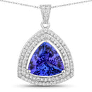 3.93 Carat Genuine Tanzanite and White Diamond 14K White Gold Pendant-1