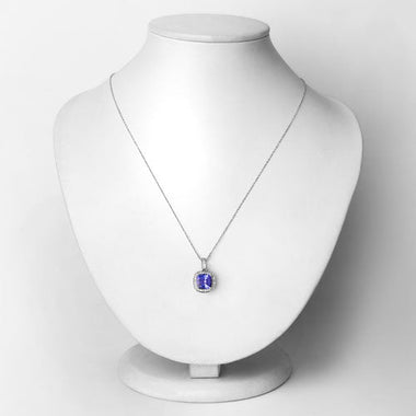 2.97 Carat Genuine Tanzanite and White Diamond 14K White Gold Pendant - 0