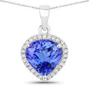 2.91 Carat Genuine Tanzanite and White Diamond 14K White Gold Pendant-1