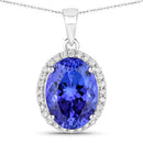 3.17 Carat Genuine Tanzanite and White Diamond 14K White Gold Pendant-1