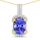 2.27 Carat Genuine Tanzanite and White Diamond 14K Yellow Gold Pendant-1