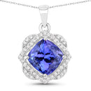 3.14 Carat Genuine Tanzanite and White Diamond 14K White Gold Pendant-1
