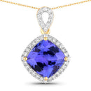 2.54 Carat Genuine Tanzanite and White Diamond 14K Yellow Gold Pendant-1