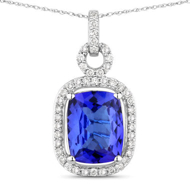 2.25 Carat Genuine Tanzanite and White Diamond 14K White Gold Pendant