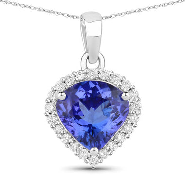 2.53 Carat Genuine Tanzanite and White Diamond 14K White Gold Pendant