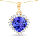2.66 Carat Genuine Tanzanite and White Diamond 14K Yellow Gold Pendant-1