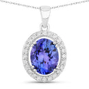3.21 Carat Genuine Tanzanite and White Diamond 14K White Gold Pendant-1