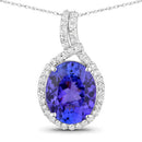 3.21 Carat Genuine Tanzanite and White Diamond 14K White Gold Pendant-1